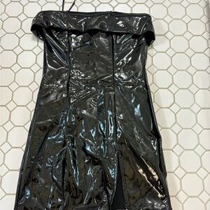 Black Strapless Vinyl Dress